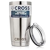 CROSS 20 oz Stainless Steel Travel Tumbler Premium Insulation Double-Wall Rambler Vacuum Insulated Coffee Cup Durable Rust Proof Sweat-Free Design with BPA Free, Dishwasher Safe Lid