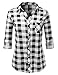 JJ Perfection Basic Roll Up Sleeve Shirts with Front Pocket Collared Button Down Flannel Casual Plaid Shirt Tops for Womens