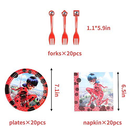 GROBRO7 123Pack Ladybug Themed Party Supplies Ladybug Birthday Decoration Tableware Kit Ladybug Banner Balloons Baby Shower Complete Decor Favor Ladybug Goodie Bags Plates Tablecloth for 20 Kids Adult