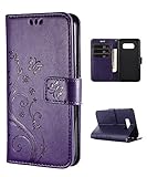 Samsung S8 Plus Case,Galaxy S8 Plus Wallet Case, FLYEE Flip Case Wallet Leather [kickstand] Emboss Butterfly Flower Folio Magnetic Protective Cover with Card Slots for Samsung Galaxy S8 Plus Purple