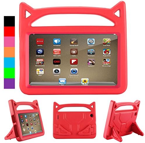 Fire 7 2017 Kiddie Case, Fire 7 2015 Kiddie Case, TUYOO Cartoon Lightweight Shockproof Hand-Free Kids Safe Cover Case for Amazon Fire 7 Tablet (7" Display, 2015&amp;2017 Release) (Hot Red)