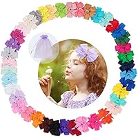 Admitrack 40 Colors Boutique Baby Girls Pinwheel Hair Bows Grosgrain Ribbon Alligator Clips For Girls Babies Kids Toddlers Teens, Drawstring Mesh Pouches Included (Mix)