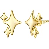 Dainty Stud Earrings for Women Sterling Silver Posts Star Colver Bow Earrings 14K Gold Plated Dainty Stud Earring funky Jewerly