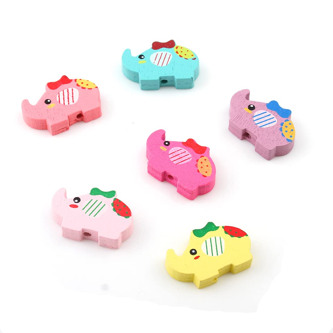 Wooden Beads for Threading 20 Pieces Motif Colourful Beads Set for DIY Bracelets Jewellery Necklaces Mixed Colour (Elephant 22 mm x 15 mm)