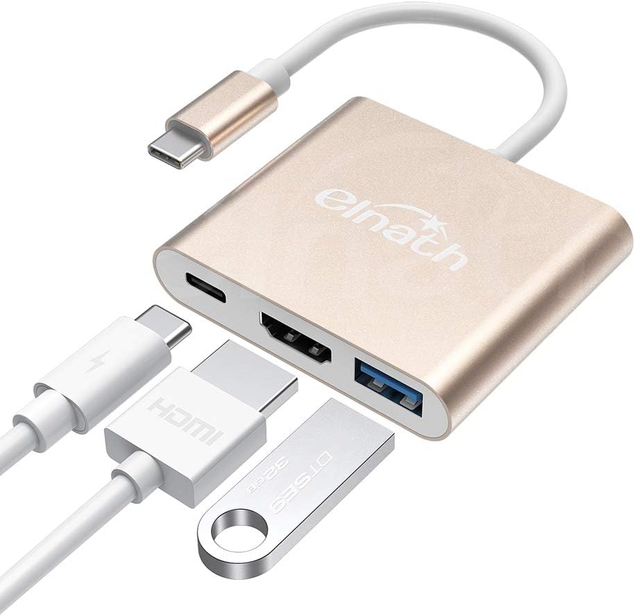 ELNATH Type-C to HDMI Adapter USB C Hub Adapter Converter 4K USB 3.0 USB-C Charging Port Compatible for New MacBook with Thunderbolt 3 Chromebook Pixel DELL XPS13 USB-C Digital AV Multiport Adapter