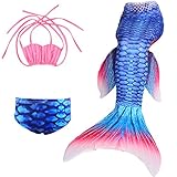 SAIANKE 3pc Girls Mermaid Swimsuit Floral 3D Print Bikini Swimsuit can Math Monofin for Swimming