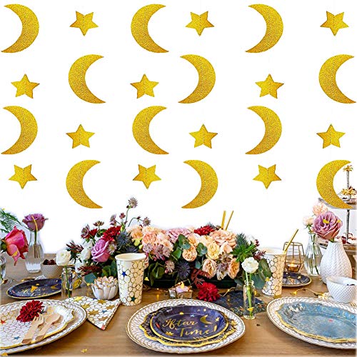 SLONLI Ramadan Decorations for Home Ramadan Kareem Banner with Gold Moon and Star Ramadan Decor for Eid Decorations Home Party Supplies
