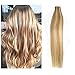 TheFashionWay 16-24 inches Brazilian Human Hair Extensions Tape in Silky Straight Weft Remy Virgin Hair (16 inches, 12-613)