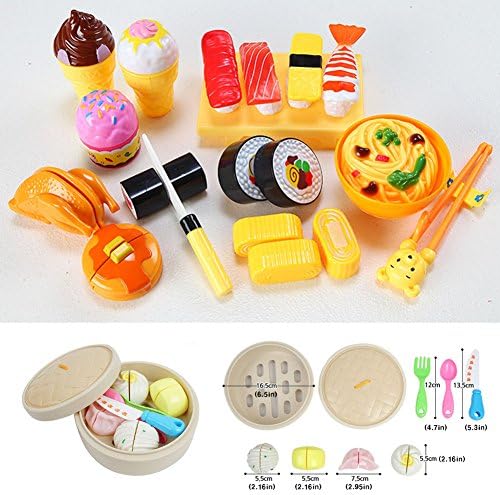 Oztoy Asian Food Velcroed Pretend Play Set - Sushi, Udon, Rice Roll, Rolled Omelet, Dimsum, Chicken and More(44pcs)
