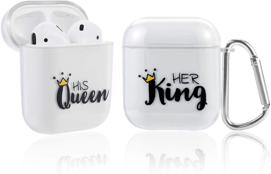 olyee 2 Pack Airpods Case - Compatible with AirPods Case with King Queen Mr Mrs Sloth for Apple Airpods 2 & 1, 360° Protective Air Pods Charging Case Cover(King + Queen)