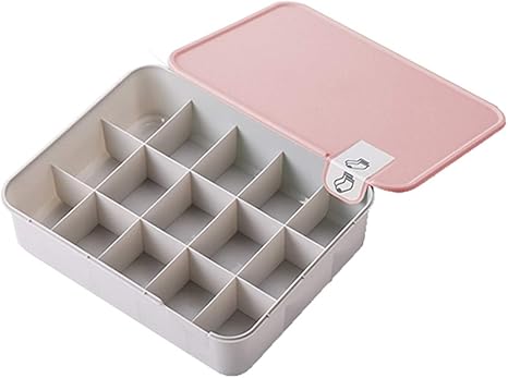 Amazon 仕切りボックス 大容量 プラスチック 収納ボックス 引き出し 収納ケース 卓上収納 小物収納 防塵 ピンク 靴下収納 15個仕切り 30 24 5 7 5cm 収納ケース ボックス オンライン通販