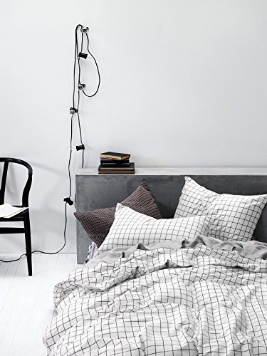 Grid Duvet Cover Set, 100% Cotton Bedding, Black Grid Geometric Modern Pattern Printed on White, with Zipper Closure (3pcs, Queen Size) - Thumbnail 2