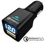 Quick Charge 3.0 Car Charger - Qualcomm Certified - Ideal For ZTE Axon 7 - 3 Amp - Voltmeter Shows Rapid Power - 80% Battery In 35 Minutes - Keeps You Connected