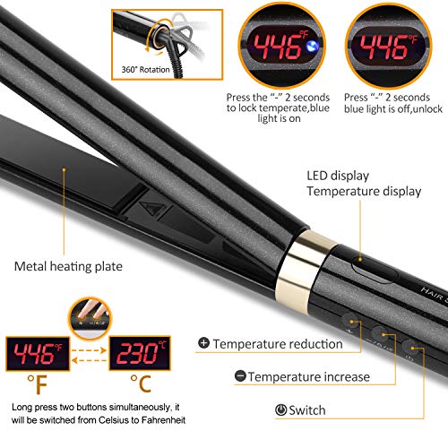 Hair Straightener, Targherle Professional Flat Iron 2 in 1 Hair Straightener and Curler for All Hair Types, Tourmaline Ceramic Hair Irons with Adjustable Temperature 250℉-450℉ - Thumbnail 4