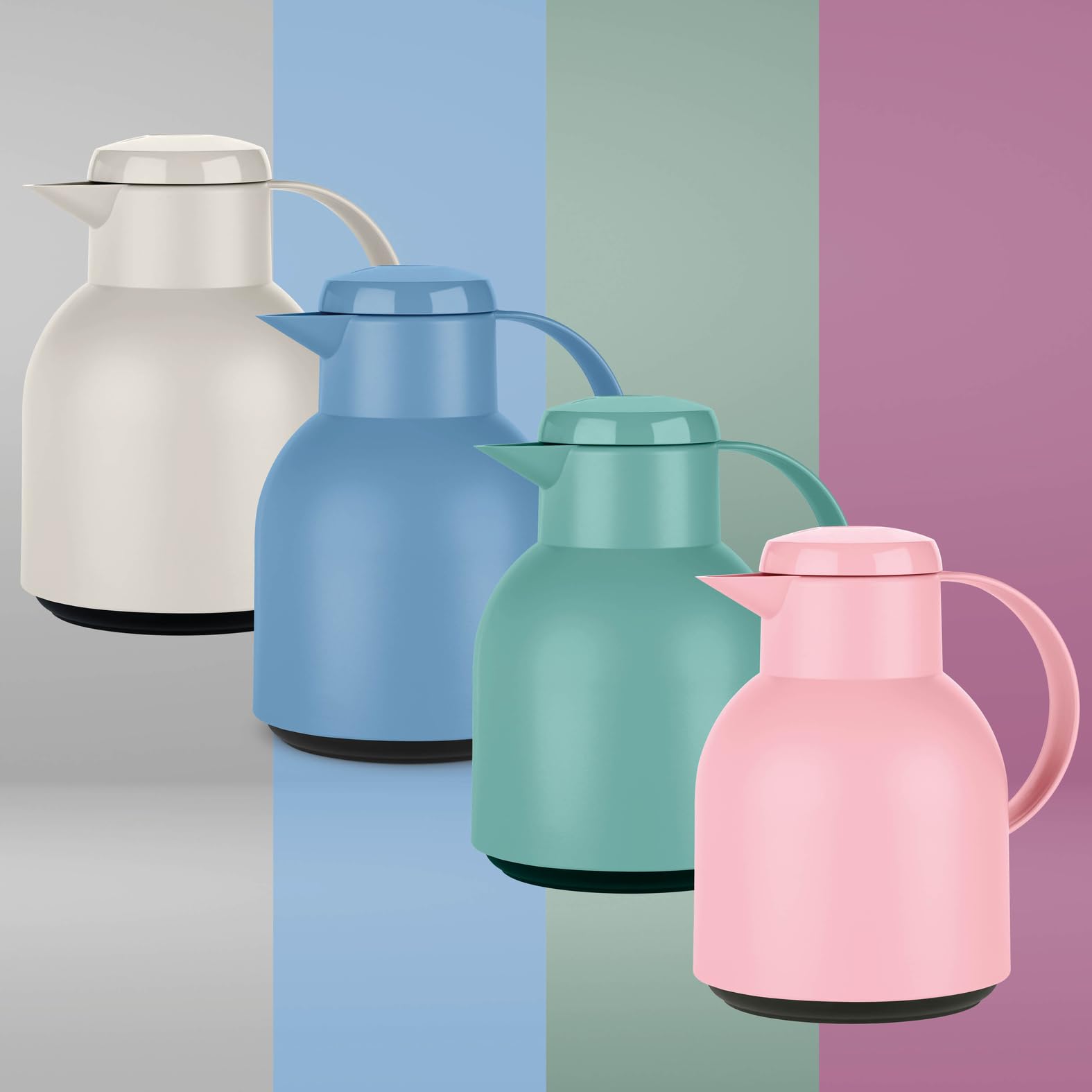 Emsa Samba Isolierkanne F40104 | 1 Liter | Quick Press Verschluss | 100% dicht | 12h heiß, 24h kalt | Puder Grau 7