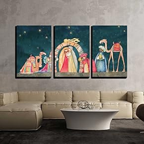 Illustration Christian Christmas Nativity Scene with The Three...