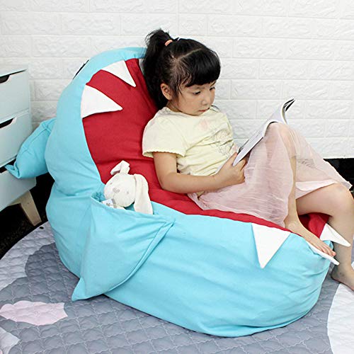 Lmeison Animal Storage Bean Bag Chair, Soft Canvas Plush Toy Organizer, Towels & Clothes Stuffed Storage Bag(No Stuffing) (Blue Shark) - Thumbnail 3