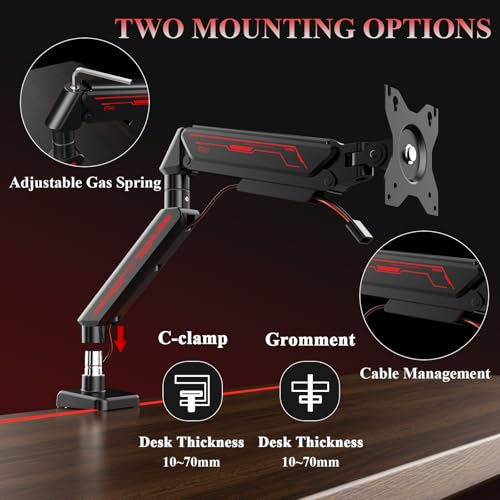 ETHU Single Monitor Arm, Adjustable Gas Spring Monitor Stand for 13-32 inch Monitor up to 9kg, Full Motion Computer Monitor Mount, LED/LCD Display Arm with VESA Pattern 75x75/100x100 Single Arm Black