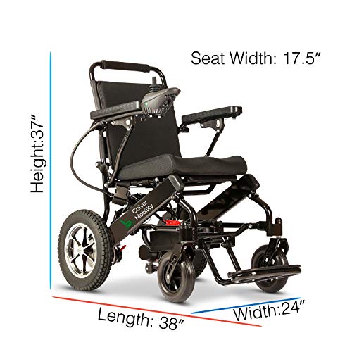Culver Mobility Electric Power Wheelchair Scooter Fold Lightweight Folding Safe Electric Wheelchair Motorized FDA Approved Aviation Travel (Free Wheelchair RAMP Gift) (Black-17.5 inc)