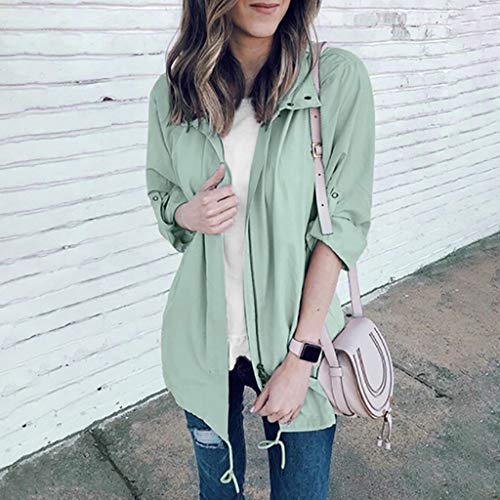 Bravetoshop Fashion Women's Solid Kimono Cardigan Long Sleeve Pocket Coat Outerwear Trench Coat Green
