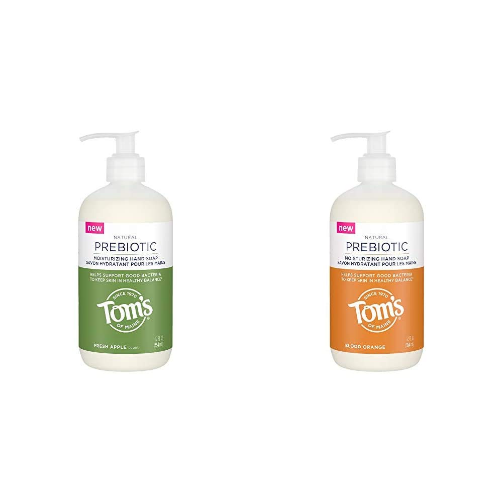 Tom's of Maine Prebiotic Moisturizing Natural Liquid Hand Soap, Fresh Apple, 12 oz. with Tom's of Maine Prebiotic Moisturizing Natural Liquid Hand Soap, Blood Orange, 12 oz.