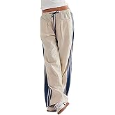 ZAFUL Women's Colorblock Straight Casual Pants Drawstring Slouchy Palazzo Pant Side Striped Lounge Trouser with Pockets