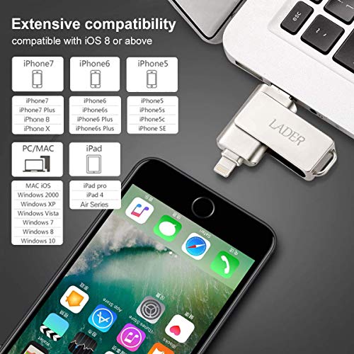 USB Flash Drives for iPhone 128GB [3-in-1] OTG Jump Drive, LADER Thumb Drives External Micro USB Memory Storage Pen Drive, USB Flash Memory Stick for iPhone, iPad, iOS, Android, PC (128GB, Silver) - Thumbnail 6