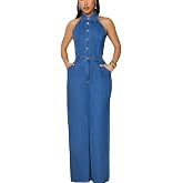 fiocko Women's Elegant Sexy Slim High-Waist Fashion Denim Jumpsuit