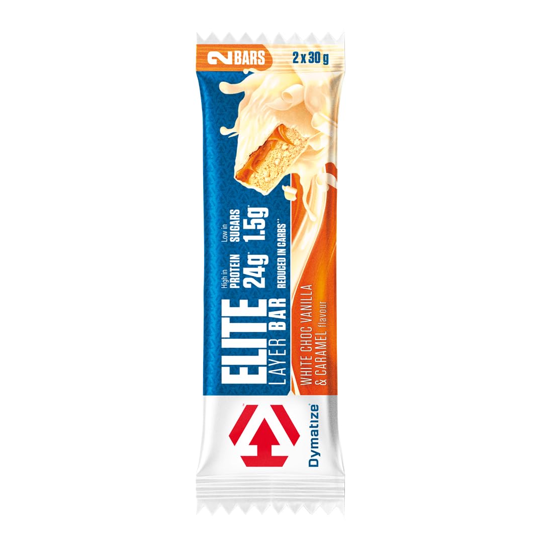 Dymatize Elite Layer Bar White Choc Vanilla & Caramel 18x(2x30g) - High Protein Low Sugar Bar