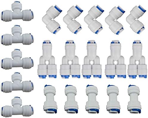 Rykey 1/4'' OD Quick Connect Push In to Connect Water Tube Fitting Set Of 20 (Y+T+I+L Type Combo) (1/4")