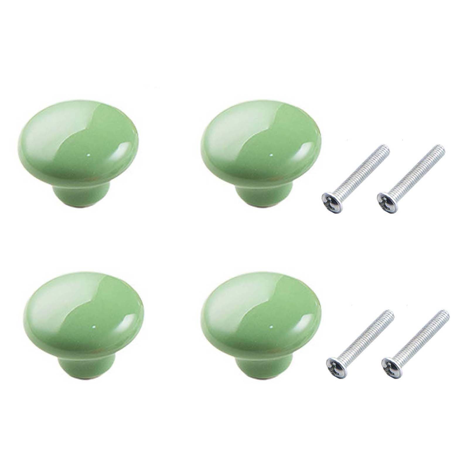 Yesmin 4 Pcs Colored Ceramic Drawer Handles,Cute Cabinet Handles,Wardrobe Door Single Hole Handles,Bedroom,Living Room,Kitchen Furniture-Green