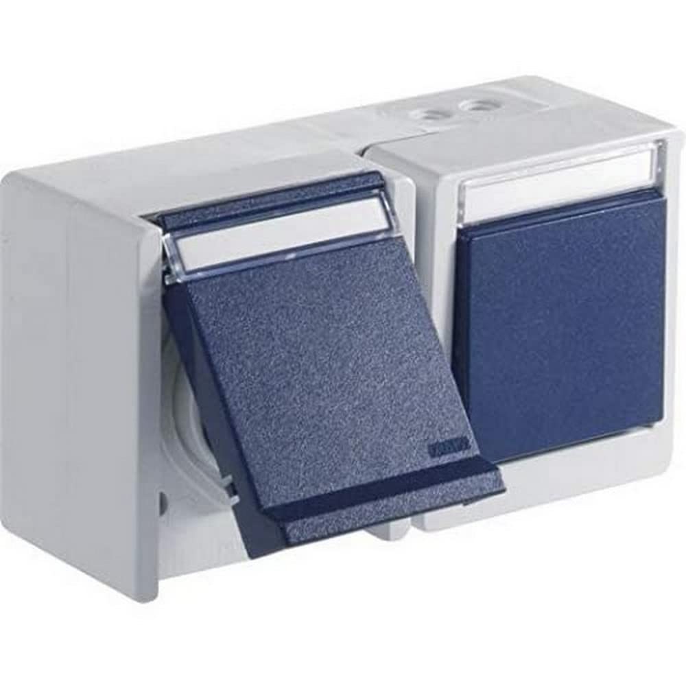 OPUS® Resist Switch with Socket, Horizontal, Colour Light Grey/Steel Blue