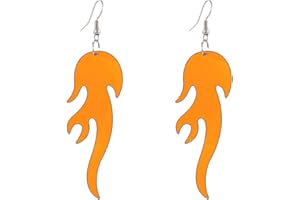 coadipress Punk Fire Element Circle Earrings for Women Flame Acrylic Geometric Round Black Flame Earrings Funny Creative Gothic Vintage Cosplay Halloween Exaggerated Drop Dangle Earrings