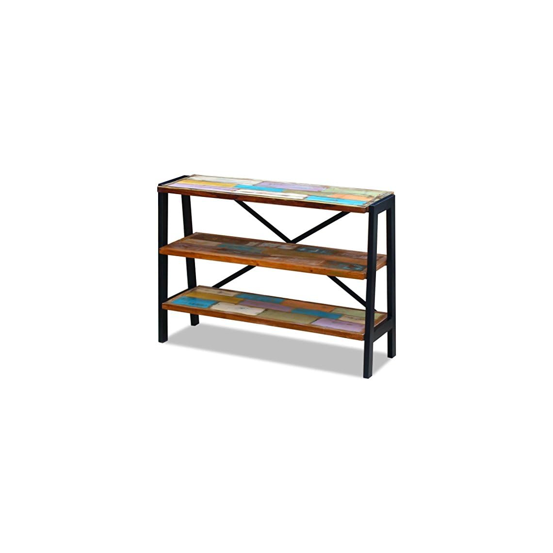 Vintage Industrial Sideboard 3 Shelves Solid Reclaimed Wood Metal