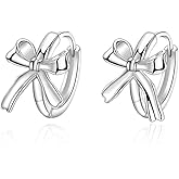 SLUYNZ Sterling Silver Small Bow Hoop Earrings for Women Teens Bow Ribbon Earrings Bowknot Huggie Earrings