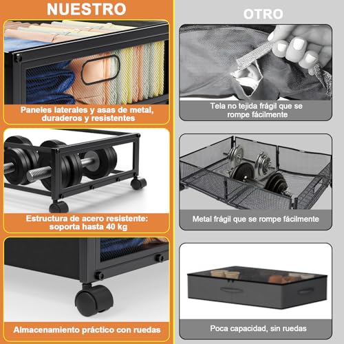 2Pcs Zapatera Bajo Cama con Ruedas, Caja de almacenamiento debajo de la cama con Asas Metálica y Tapa transparente, Organizador de Almacenamiento de Gran capacidad para guardar ropa、zapatos、edredones