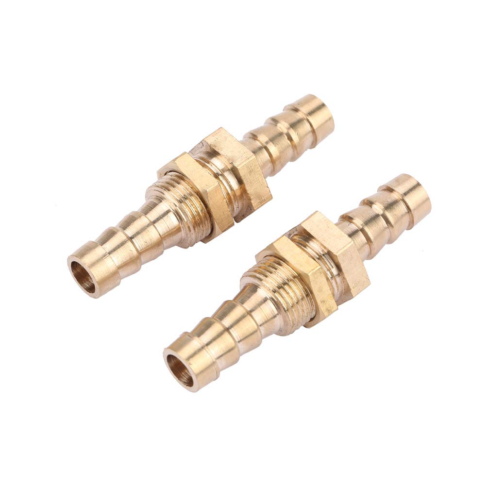 Akozon Brass Barbed Bulkhead Fitting 2 Pcs Hose Barb Brass Coupler Connector Adapter(10mm)