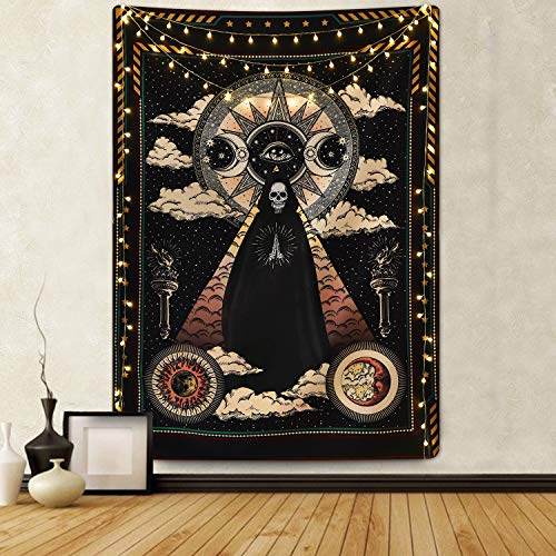 Sevenstars Wizard Skull Tapestry Solar Iris Tapestry Sun and Moon Tapestry Star and Cloud Tapestry Tarot Tapestry for Room