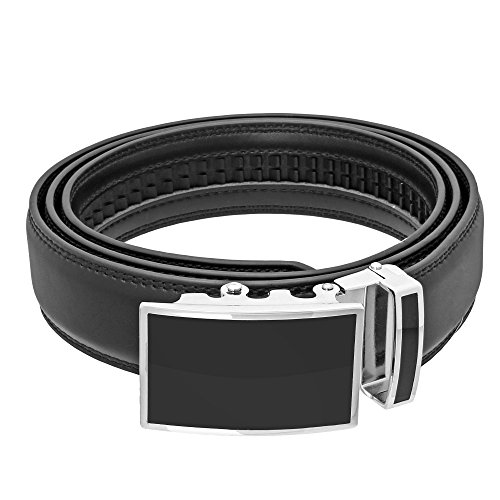Falari Leather Dress Belt Ratchet Belt Holeless Automatic Buckle Adjustable Size (Fit up to 42", Black, 8001-XL)