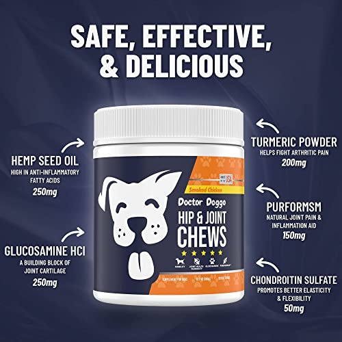 Doctor Doggo's Glucosamine For Dogs Vet Formulated Hip and Joint Supplement For Dogs Pain