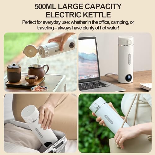 Wohlstand 500ml Mini Portable Travel Kettle, USB-C Electric Water Heater, 300W Fast Heating, 37‑100°C Temperature Control, 316 Stainless Steel, Keep Warm Function
