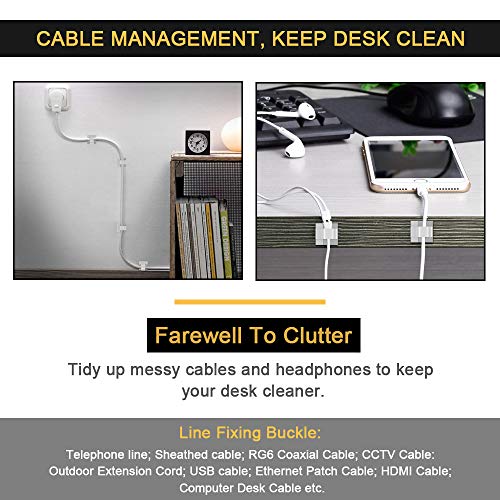 JIRVY Self Adhesive Cable Clips Black Management Wire Clip Cord Holder 100 Pack (Model R White) - Thumbnail 4