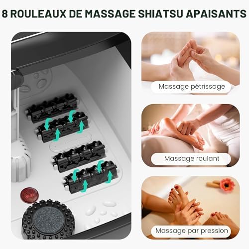Bain de Pieds Pliable avec Chauffage et Massage, Spa Pour Pieds avec 14 Niveaux de Chauffage | Rouleaux Shiatsu | Bulles | Lumière Rouge | Minuterie, Massage Pieds Spa 35℃-48℃