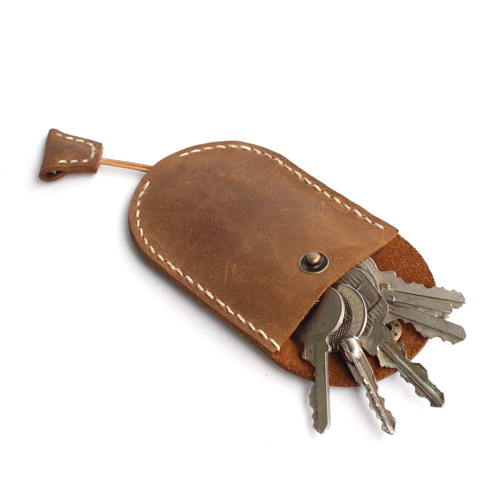 Handmade Leather Drawstring Key Organizer with Snap Button,Key Case Brown