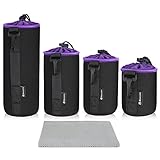 Powerextra 4 x Lens Case Lens Pouch Bag with Thick Protective Neoprene Soft Plush Compatible with DSLR Camera Lens (Canon, Nikon, Sony, Olympus, Panasonic,etc) Includes: Small, Medium, Large, X Large