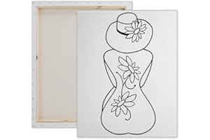 Essenburg Pre Drawn Canvas Flower Hat Lady Paint Kit | Adult & Teen Sip and Paint Party Favor | DIY Date Night Couple Activity (M 12X16 CANVAS ONLY)