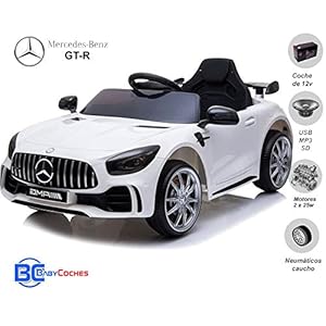 BC BABY COCHES Coche eléctrico para niños Mercedes GT-R con Ruedas Caucho, BATERÍA 12v, Mando Control Remoto(Blanco)