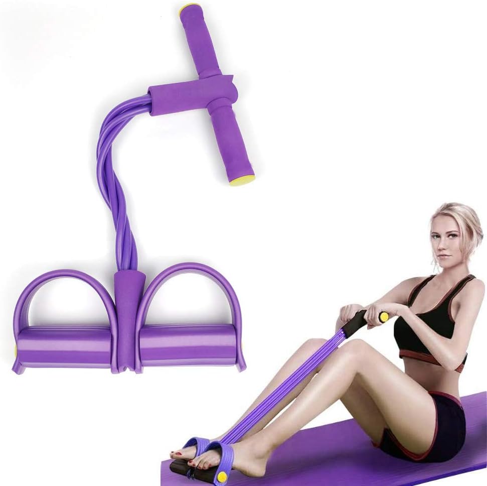 SUNNIER Pedal Resistance Band - 4-Tube Natural Latex Sit Up Bodybuilding Expander, Elastic Pull Rope Fitness Equipment for Abdomen Waist Arm Yoga Stretching Slimming Training