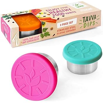 TAVVA Salad Dressing Container To Go - 3X1.5oz Stainless Steel Containers with Food-grade Leakproof Silicone Lids - Portion Control Containers -Also Suitable as Snack Containers and Baby Food Jars