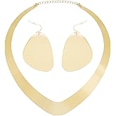 WOVOWOVO Halloween Princess Costume Gold Necklace and Earrings Women Dress Up Collar Bib Necklace Jewelry Large Big Teardrop Earrings Party Costumes Accessories for Women